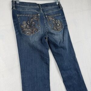 Cache Embroidered Flare Leg Jeans 4 Y2K Dark Wash NWT